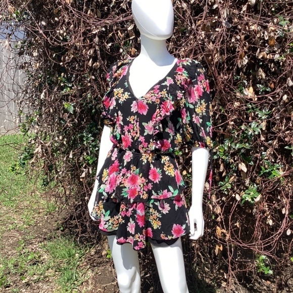 💋Yumi Kim Hailey In Paradise Villa Black Floral Print Mini Dress - Picture 7 of 9